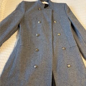 Gray double breasted high collar ZARA coat with embossed buttons